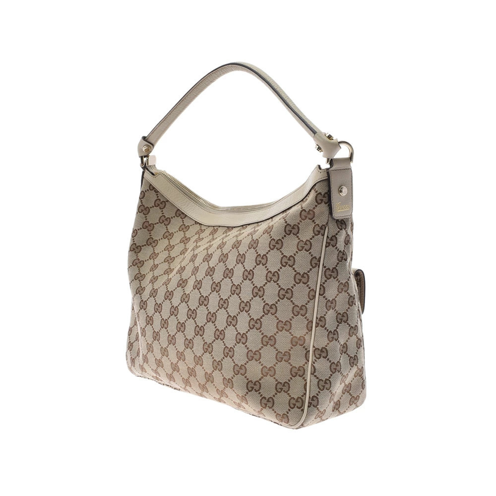 Gucci GG Calf Canvas Hobo Bag Beige Tan